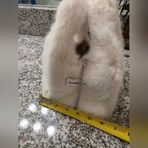 Bucket Faux Fur Cream Handbag With Crossbody Chain